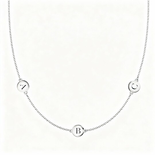 10K White Gold Personalized Initial Letter Cable Chain Necklace