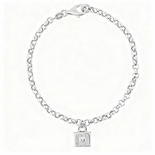 Pulseira com pendente personalizado com inicial em ouro branco 10K