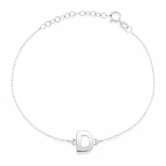 Pulseira com pendente personalizado com inicial em ouro branco 10K