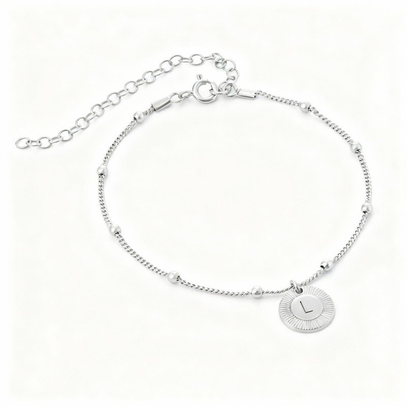 9K White Gold Personalized Initial Letter Charm Bracelet-1