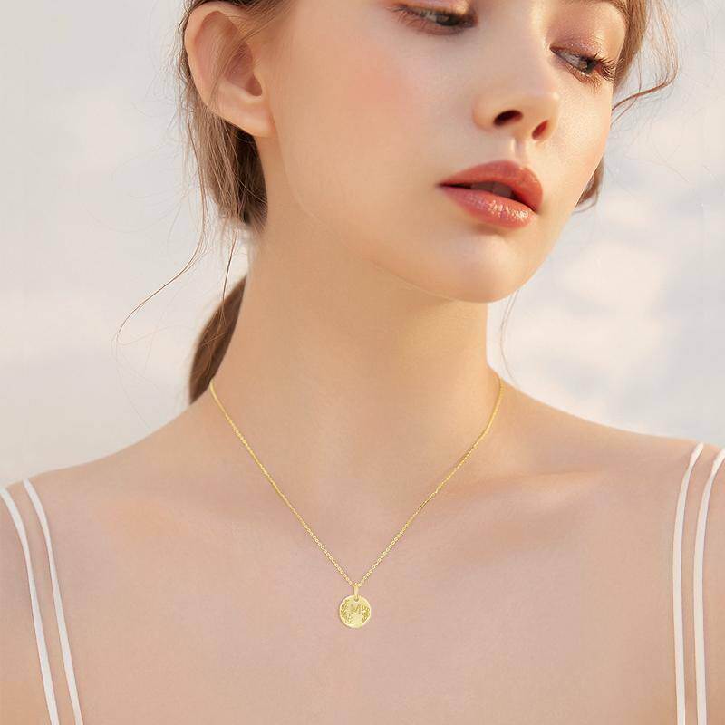 10K Gold Letter Coin Pendant Necklace-2