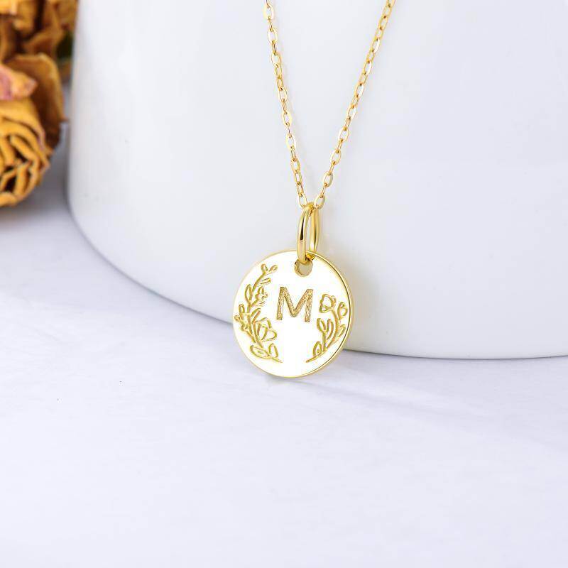 10K Gold Letter Coin Pendant Necklace-3