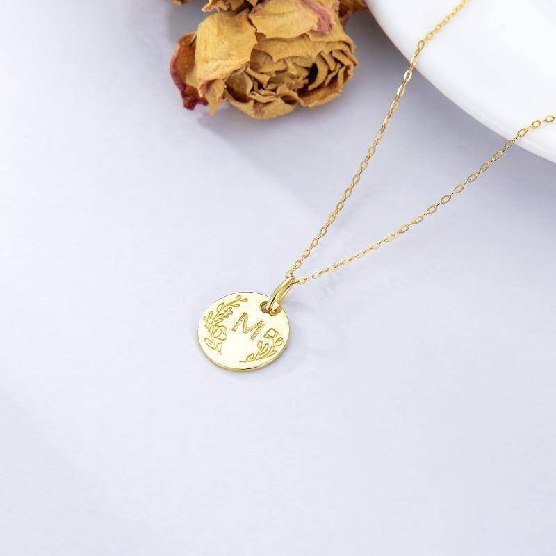 10K Gold Letter Coin Pendant Necklace-4