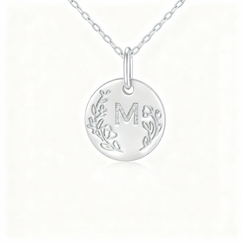 14K White Gold Personalized Initial Letter Coin Necklace-1