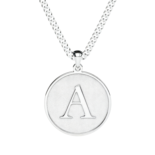 10K White Gold Personalized Initial Letter Coin Necklace for Men
