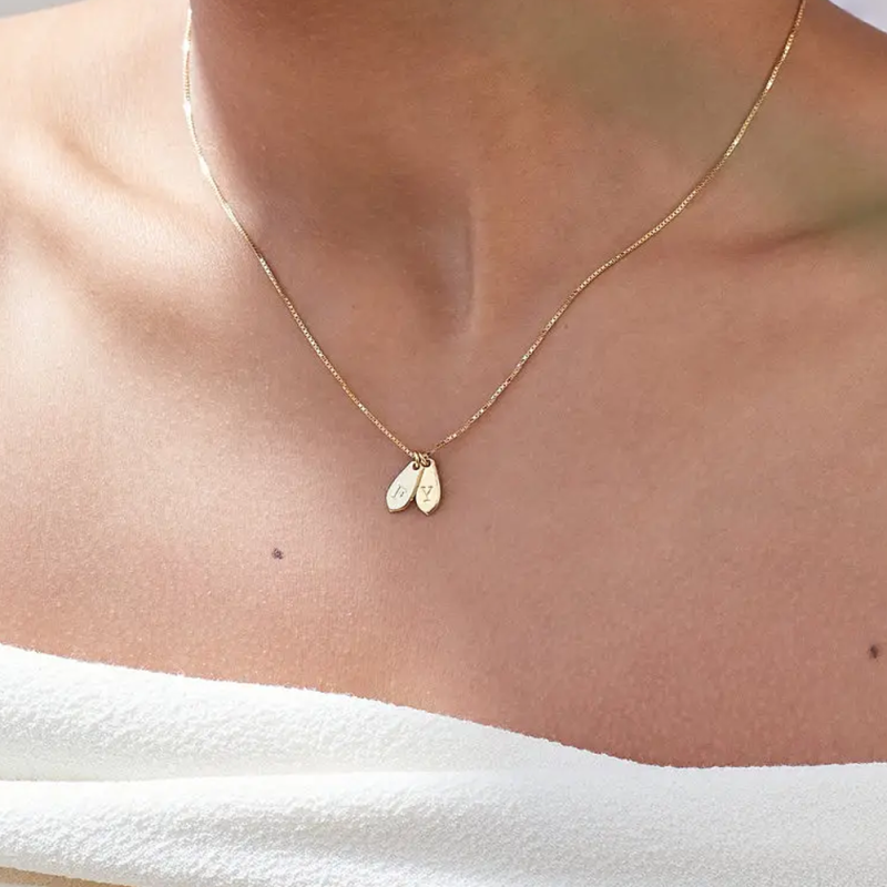 10K White Gold Personalized Initial Letter & Drop Shape Pendant Necklace-2