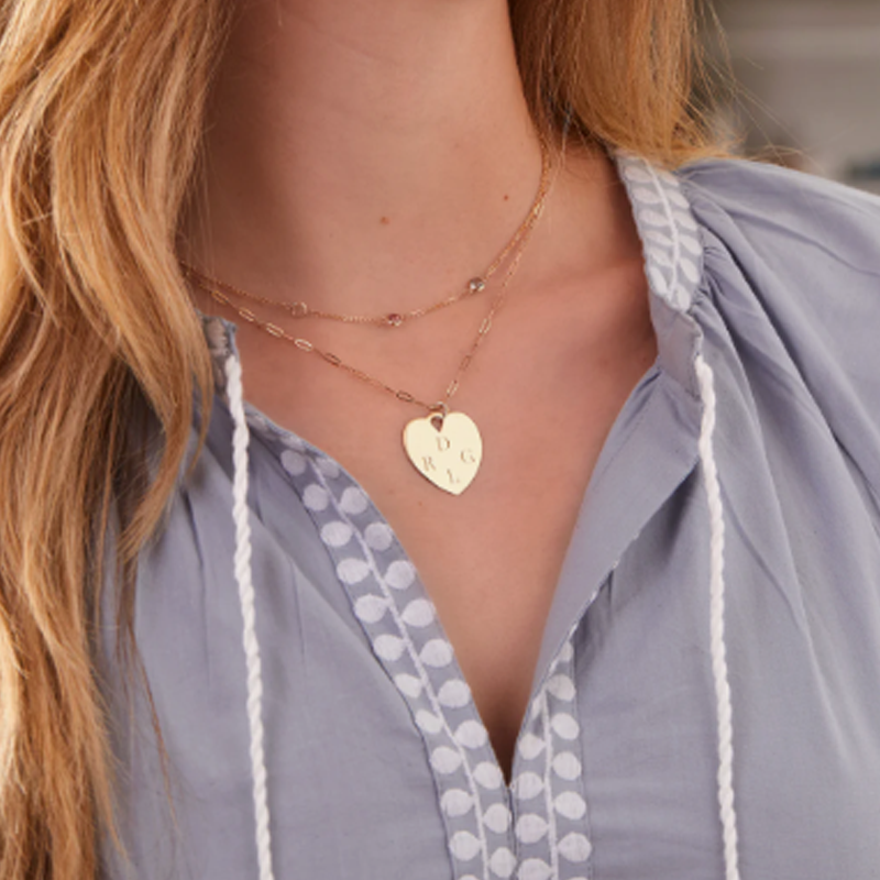 10K Gold Personalized Initial Heart Necklace for Women-3