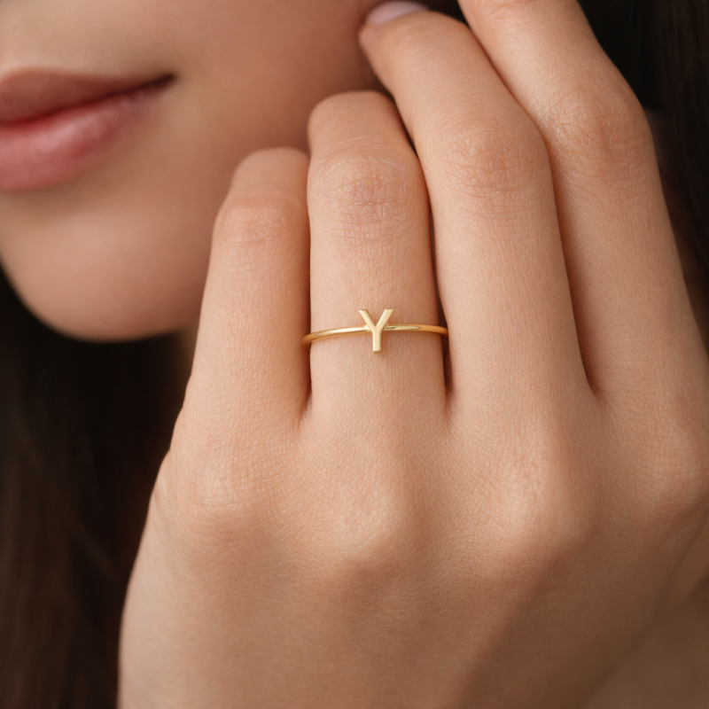 10K Rose Gold Personalized Initial Letter Initial Ring-2