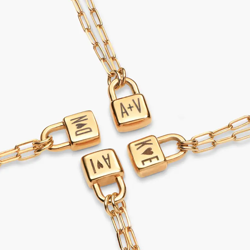 14K Gold Personalized Initial Lock Necklace with Paper Clip Chain for Women men-3