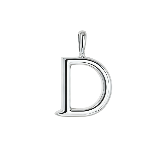 10Kホワイトゴールド製、イニシャル文字「D」入りパーソナライズイニシャルペンダントチャーム