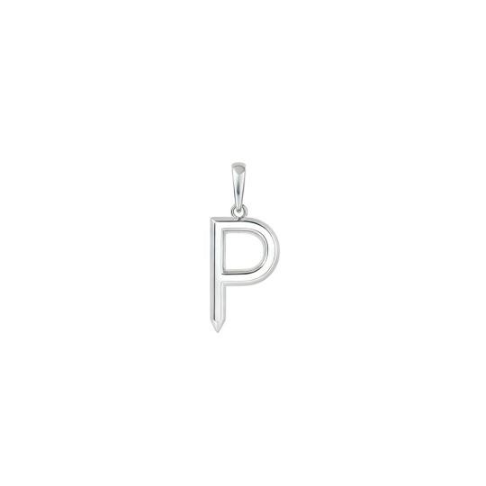 10K White Gold Personalized Initial Letter Pendant Charms with Initial Letter P