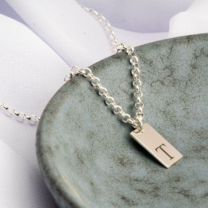 14K White Gold Personalized Initial Letter Pendant Necklace-4