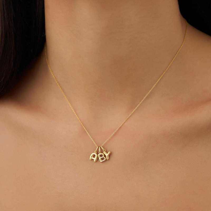 Personalisierte Halskette mit Anfangsbuchstaben-Anhänger aus 14-karätigem Gold für Damen-3