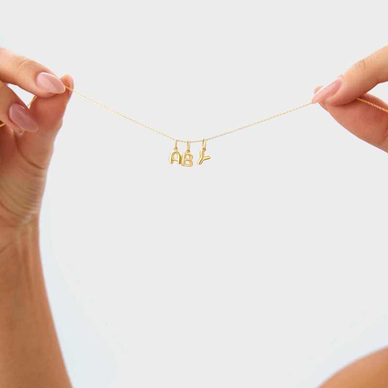 Personalisierte Halskette mit Anfangsbuchstaben-Anhänger aus 14-karätigem Gold für Damen-4