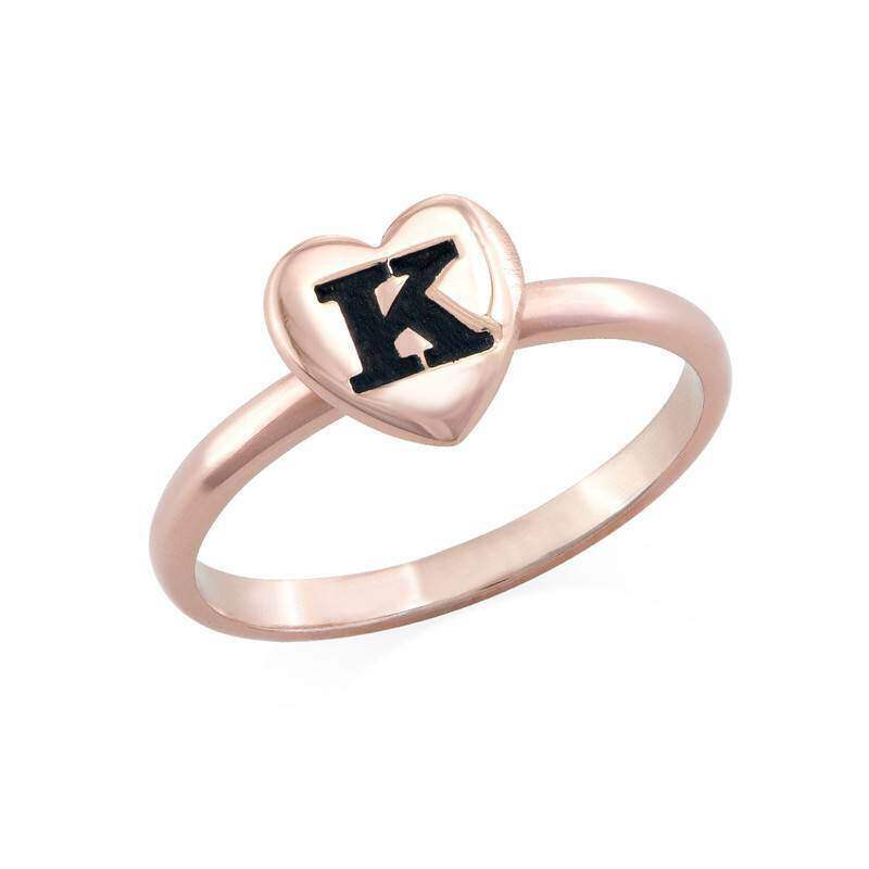 Anillo personalizado con inicial en oro rosa de 14 quilates-2
