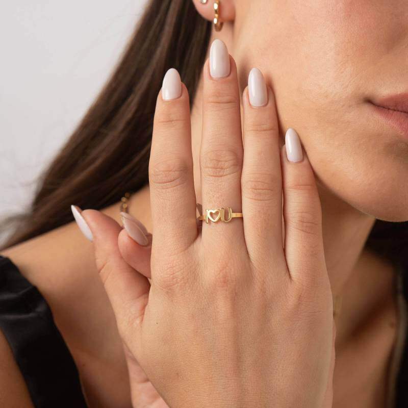 18K Gold Personalized Initial Letter Ring For Women-2