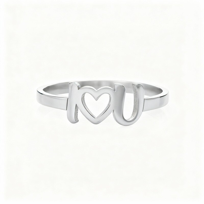 Anillo personalizado con inicial en oro blanco de 10 quilates-2