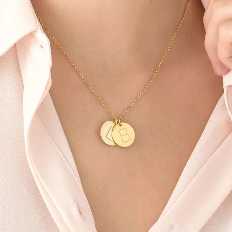 10K Rose Gold Personalized Initial Letter & Round Coin Necklace-3