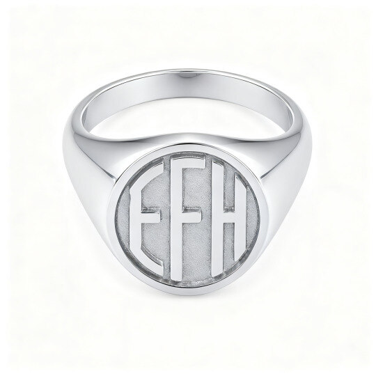 18K White Gold Personalized Initial Letter Signet Ring for Men