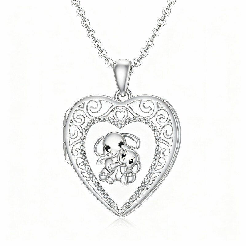 Collar con medallón personalizado de oro blanco de 10 quilates con foto y corazón-7