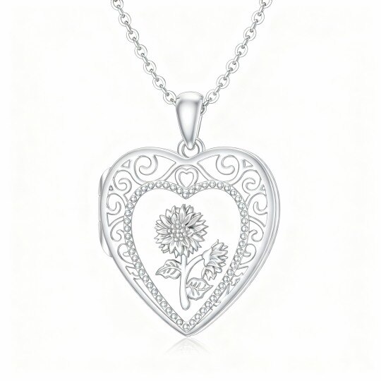 Collar con medallón personalizado de oro blanco de 10 quilates con foto y corazón.
