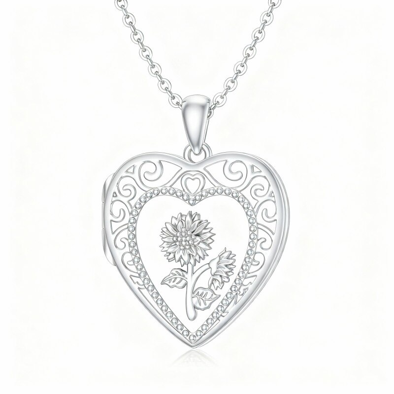 Collar con medallón personalizado de oro blanco de 10 quilates con foto y corazón.-6
