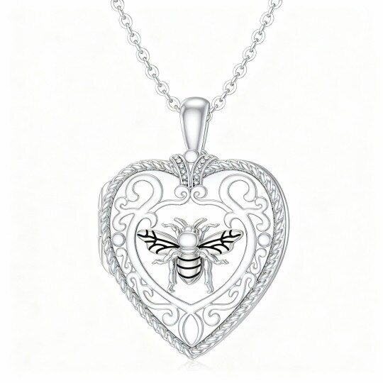 Collar con medallón personalizado de oro blanco de 10 quilates con foto y corazón.