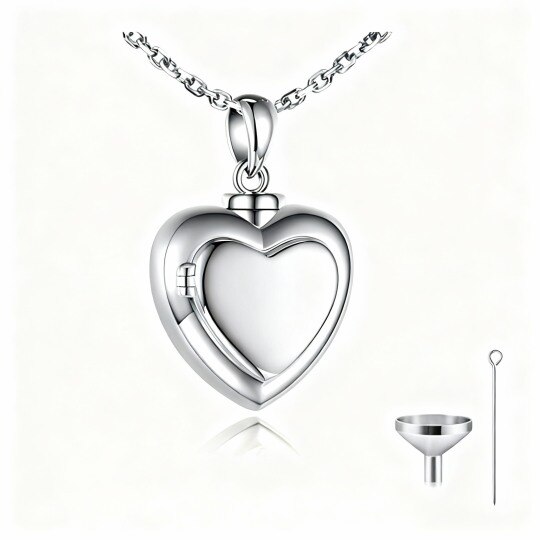 Collar con urna personalizada en forma de corazón y foto de oro blanco de 10 quilates para cenizas