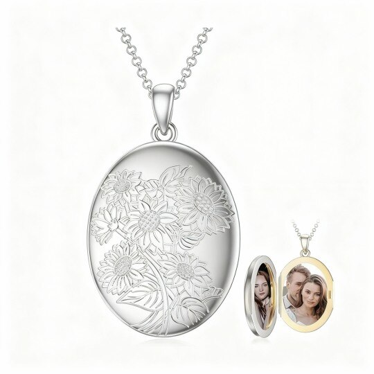 Collar con medallón personalizado con foto en oro blanco de 10 quilates