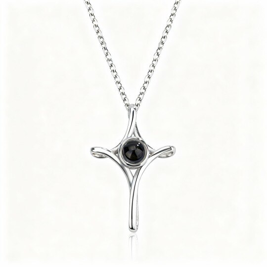 Collier pendentif croix et projection personnalisé en or blanc 10 carats