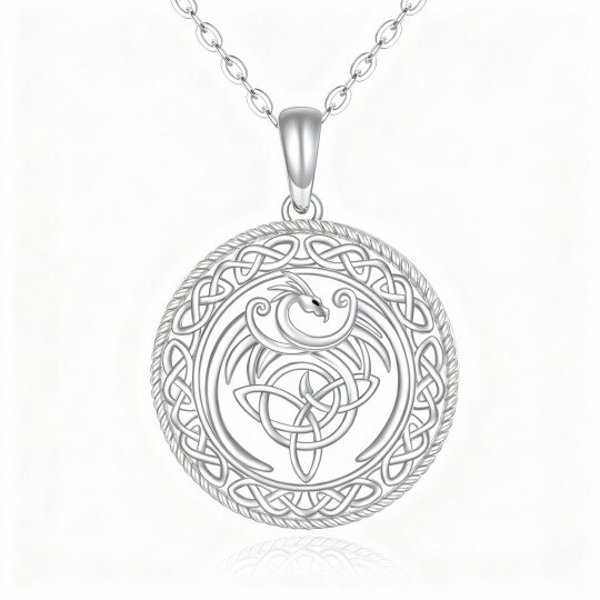 Collier pendentif phénix et nœud celtique en or blanc 10 carats