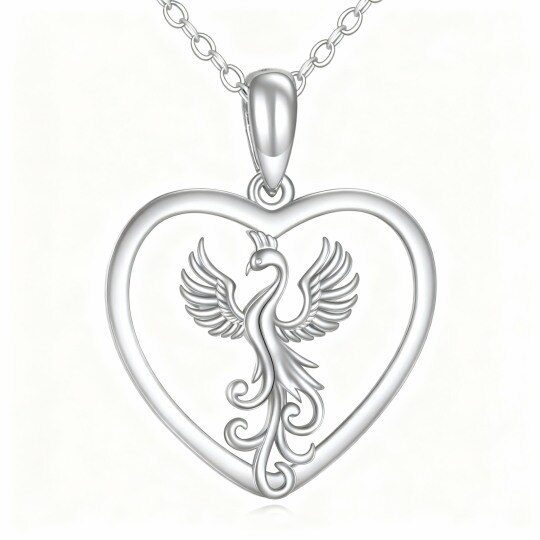Collier pendentif phénix et cœur en or blanc 10 carats