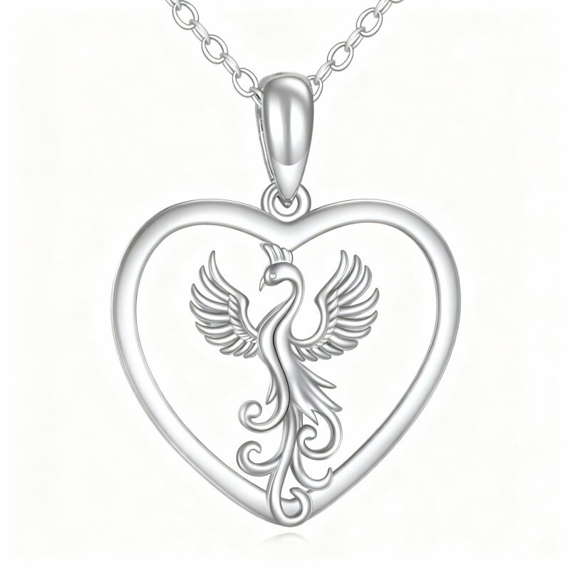 10K White Gold Phoenix & Heart Pendant Necklace-1