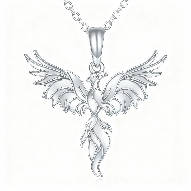Collar con colgante de fénix de oro blanco de 10 quilates-11