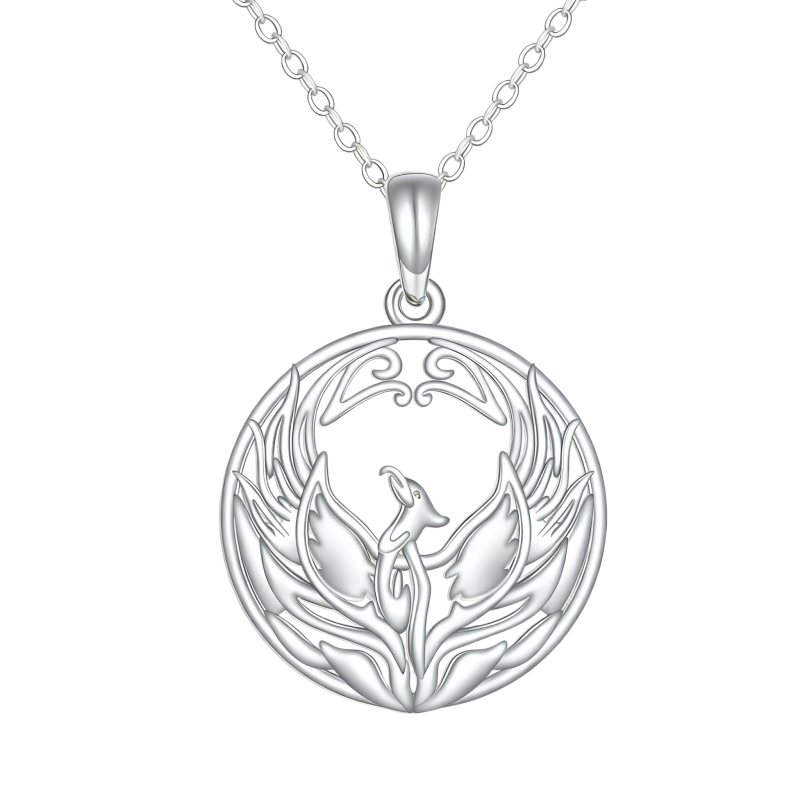 10K White Gold Phoenix Pendant Necklace-19