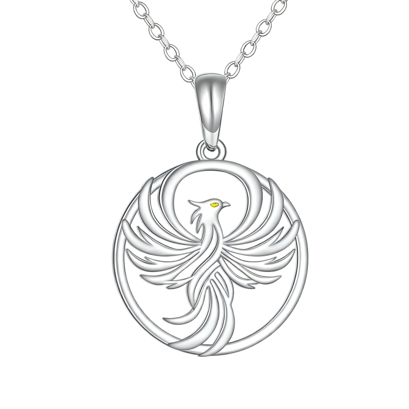10K White Gold Phoenix Pendant Necklace-8