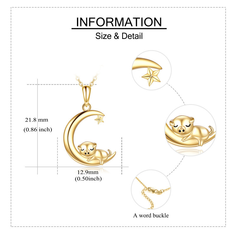 Collier pendentif cochon et lune en or 14 carats-6