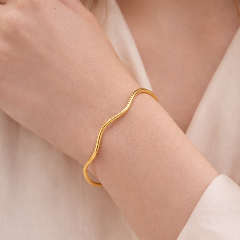 Pulsera rígida lisa de oro rosa de 18 quilates-2