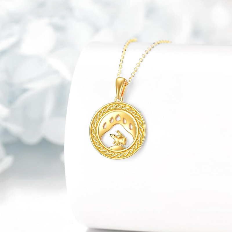 Collar redondo con nudo espiral celta de oso polar de oro de 10 quilates para mujer-3
