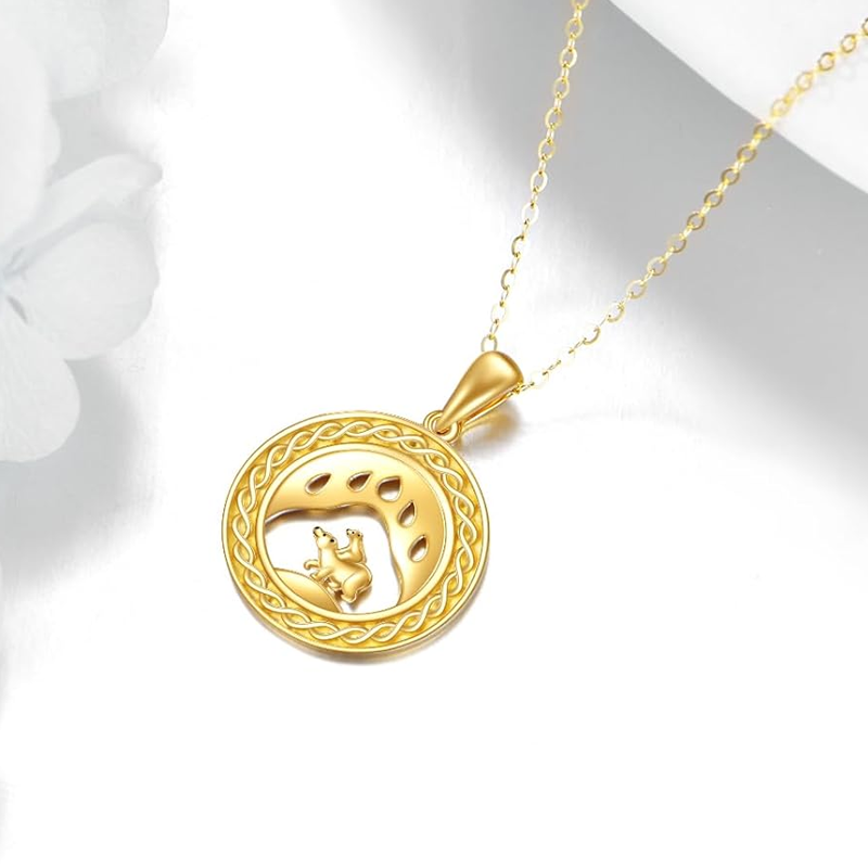 Collar redondo con nudo espiral celta de oso polar de oro de 10 quilates para mujer-4