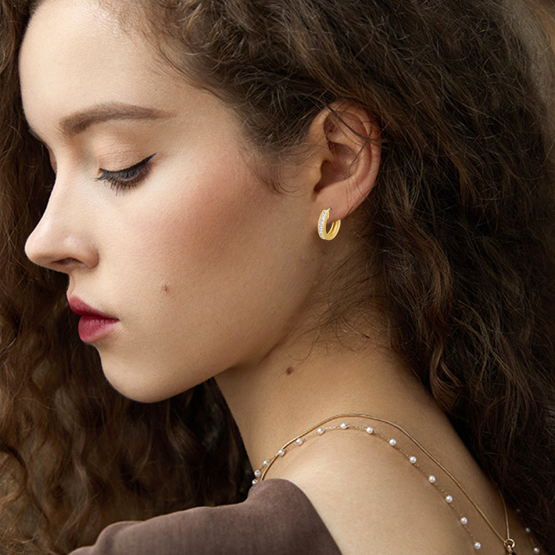 Boucles d'oreilles créoles en or 9 carats, forme princesse carrée, serties de zirconiums cubiques-2