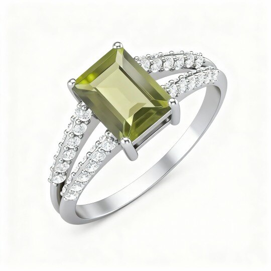 Anello in oro bianco 10K con zirconi cubici taglio principessa