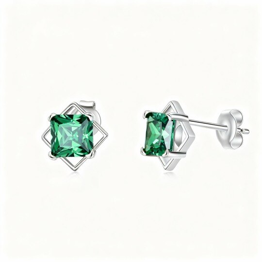 Boucles d'oreilles puces carrées en or blanc 10 carats et zircon cubique taille princesse