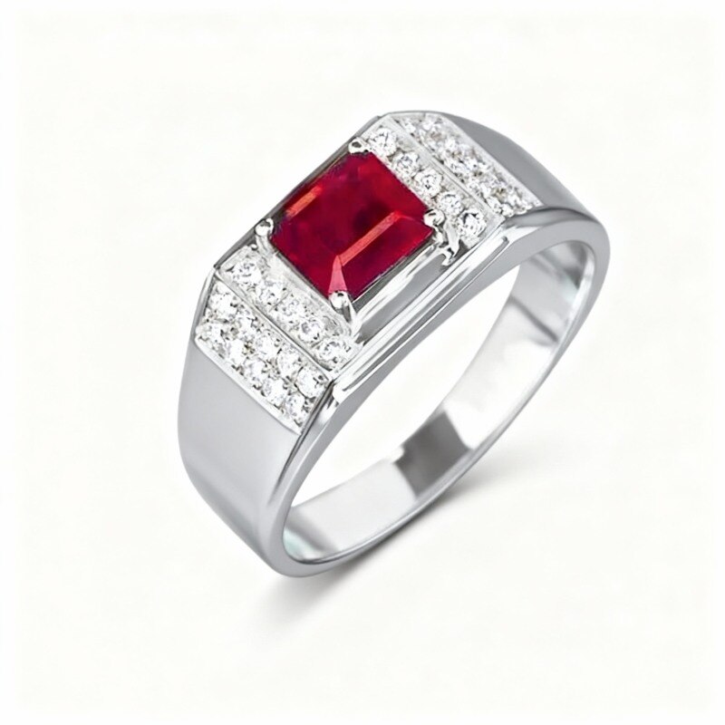 Anillo personalizado para hombre en oro blanco de 10 quilates con corte princesa-4