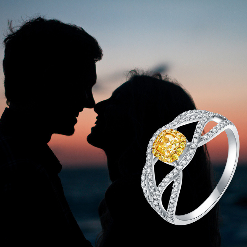 10K Rose Gold Princess Cut Diamond & Citrine Custom Engagement Ring D Color VVS1 Clarity 3EX-5