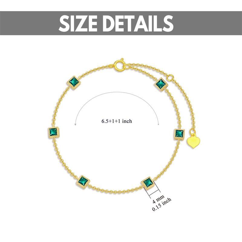 Bracelet à breloques en or 10 carats avec émeraude carrée de forme princesse-5