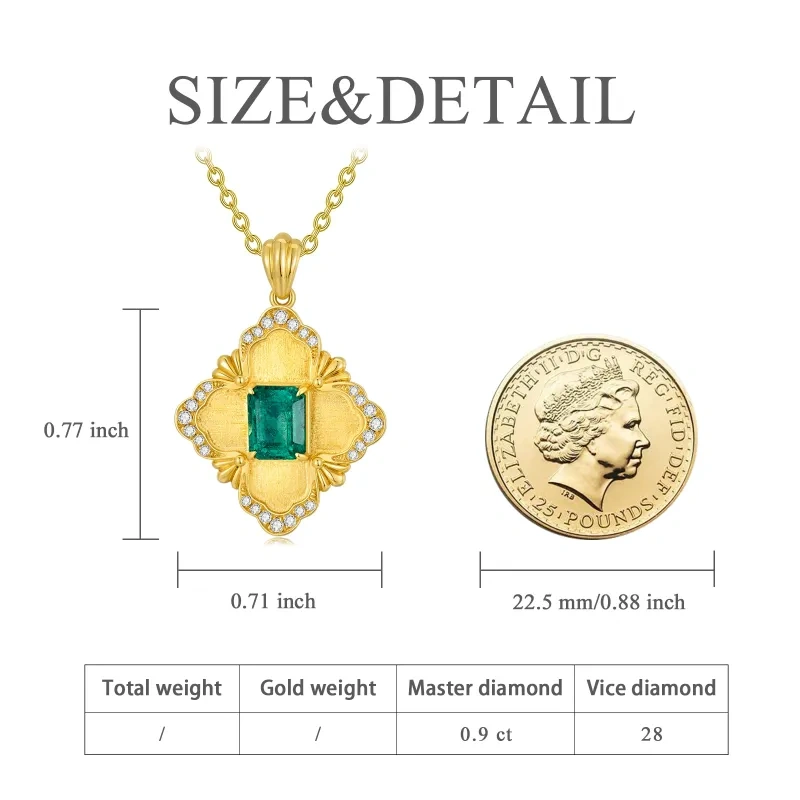 Collier pendentif Fleur de Vie en or 18 carats avec émeraude de forme carrée princesse-5