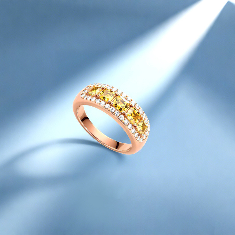 Bague de fiançailles en or rose 10 carats, taille princesse-5