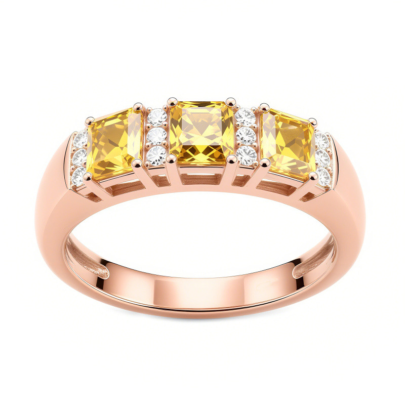 Bague de fiançailles en platine plaqué or blanc, taille princesse-3