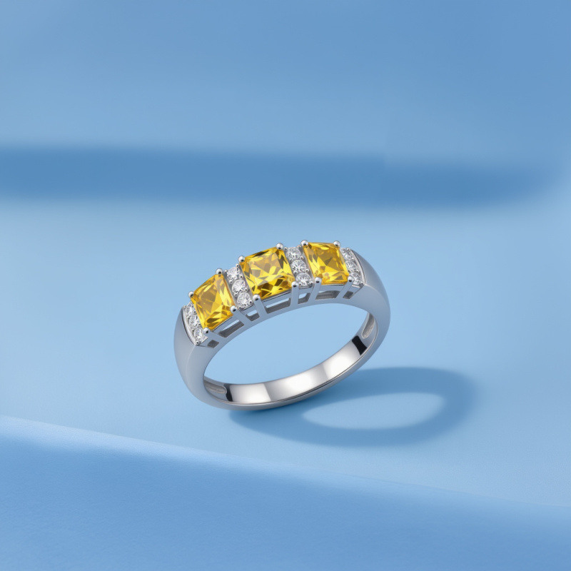 Bague de fiançailles en platine plaqué or blanc, taille princesse-6